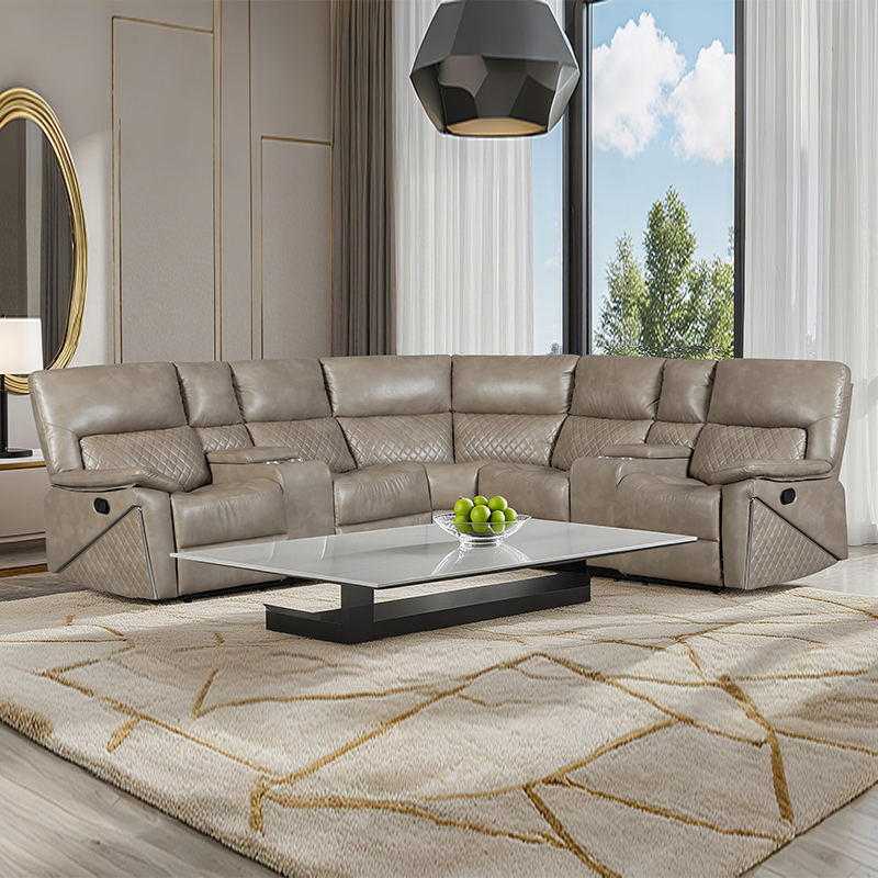 5-częściowa rozkładana, rozkładana, ręcznie rozkładana sofa narożna z uchwytami na kubki w kolorze brązowym