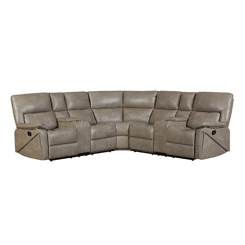 5-częściowa rozkładana, rozkładana, ręcznie rozkładana sofa narożna z uchwytami na kubki w kolorze brązowym